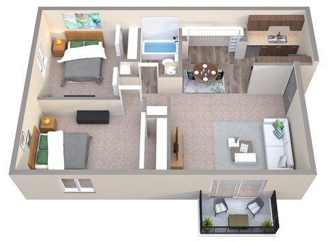 Floor plan for 2 beds, 1 bath, 750 sqft